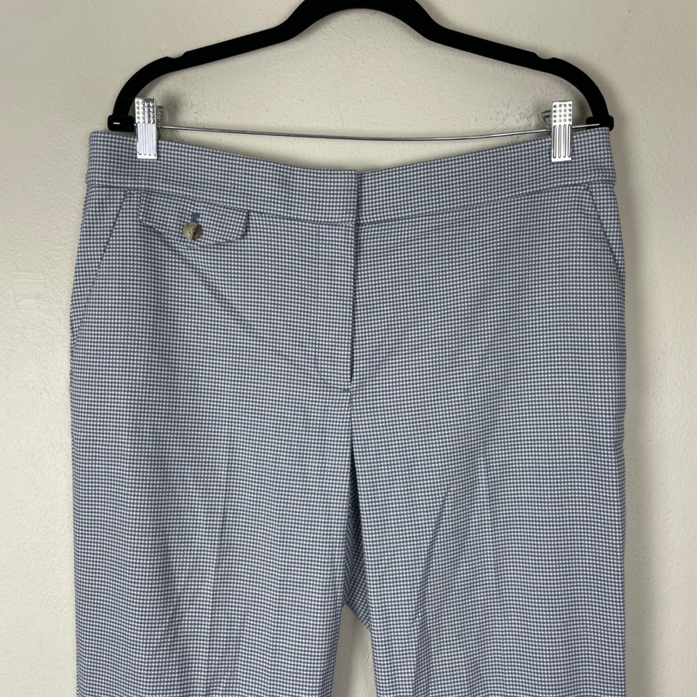 LOFT Women's Size 12 Blue White Houndstooth Career Cropped Pants - Picture 2 of 11